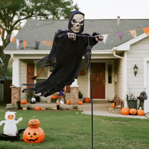 7.8Ft Flying Rotated Skull Reaper Ghost Scarecrow Decorations W14937