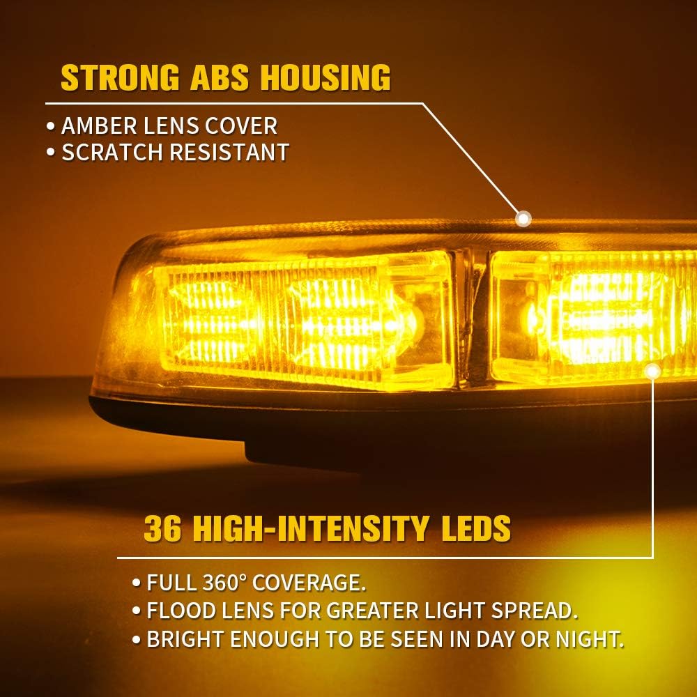 Amber LED Strobe Beacon Light Bar with Magnetic Mount R71564