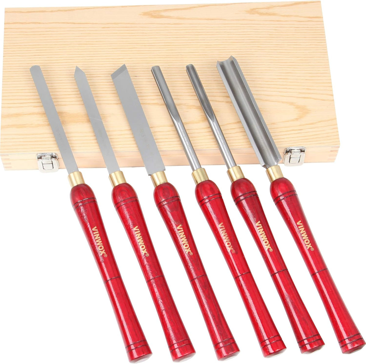 HSS Wood Lathe Turning Tool Set, 6-1/4 Blades, 16-1/2 Total Length, Wooden Case X435
