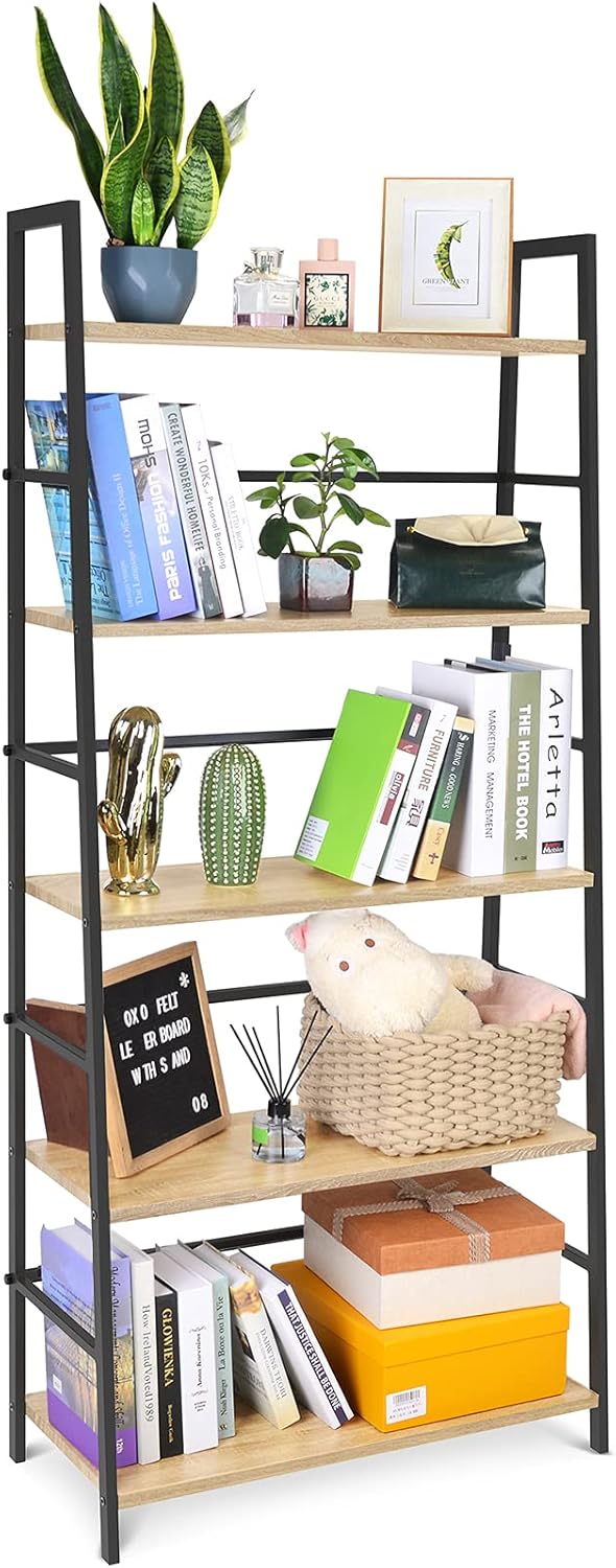 5-Tier Industrial Bookshelf with Metal Frame L280