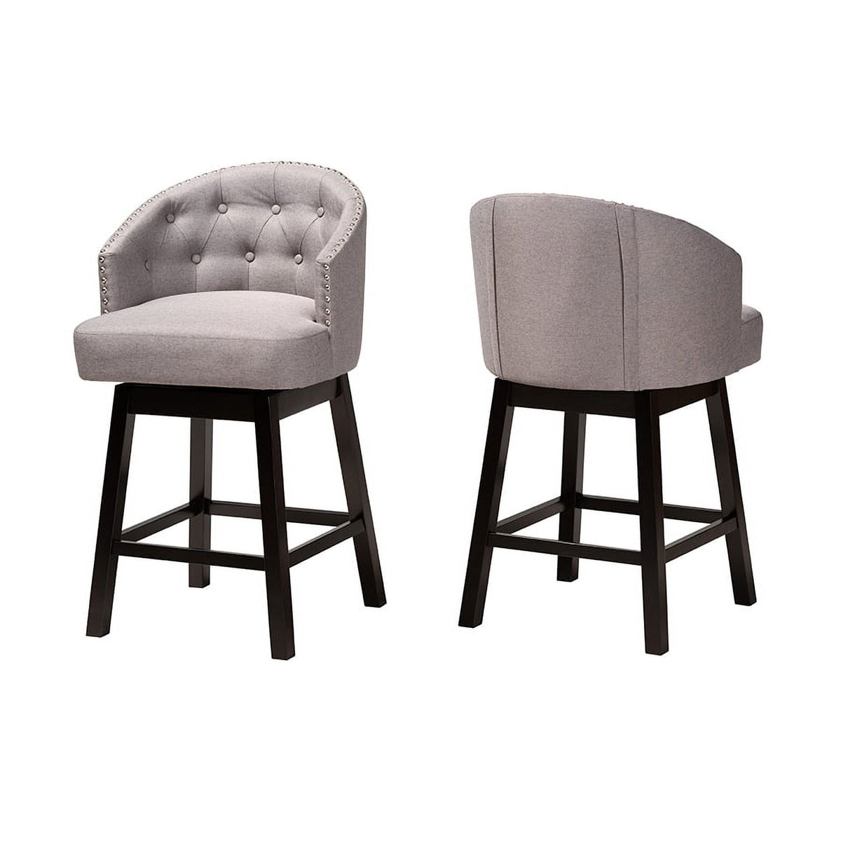 Grey Fabric and Espresso Brown Finished Wood 2-Piece Swivel Counter Stool O711