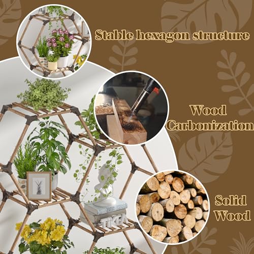 Hexagonal Wooden Plant Stand J7697