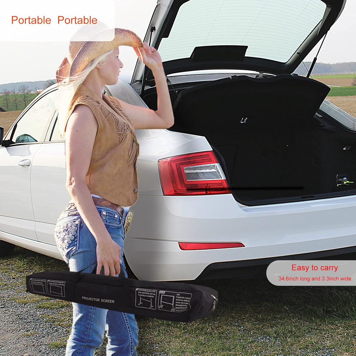 120 inch Portable Projection Screen with Stand and Carry Bag W932086