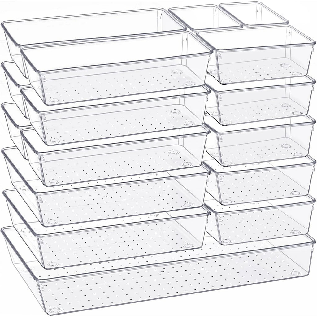 14 PCS Clear Plastic Drawer Organizer Set W229176