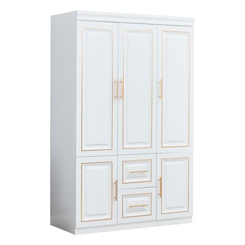 White Wood Storage Closet with Doors and Hanging Rod Y545287