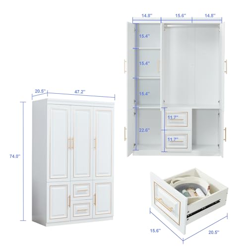 White Wood Storage Closet with Doors and Hanging Rod Y545287