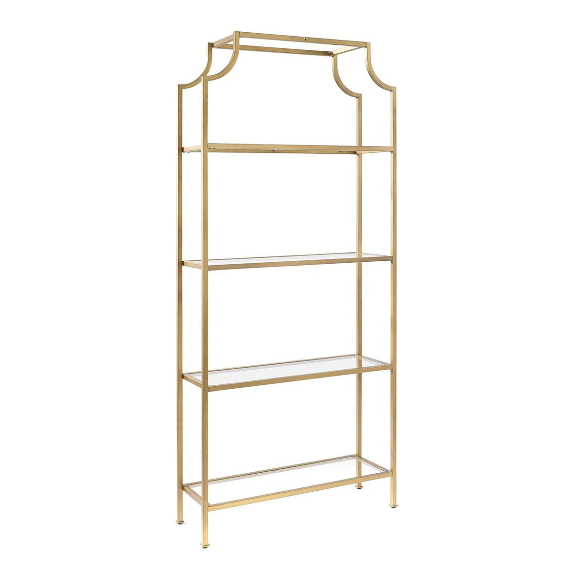 Antique Gold 4 Shelf Glass Metal Etagere Bookcase N5451