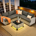 Navy Blue 7 Piece Rattan Wicker Patio Sectional Sofa Set R2625