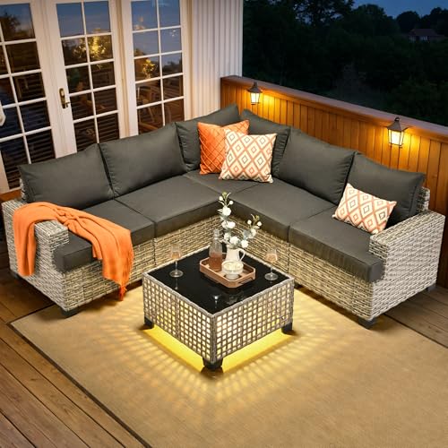 Navy Blue 7 Piece Rattan Wicker Patio Sectional Sofa Set R2625