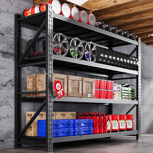 79" W Heavy Duty Metal Storage Shelves, 4 Tier, Black N223