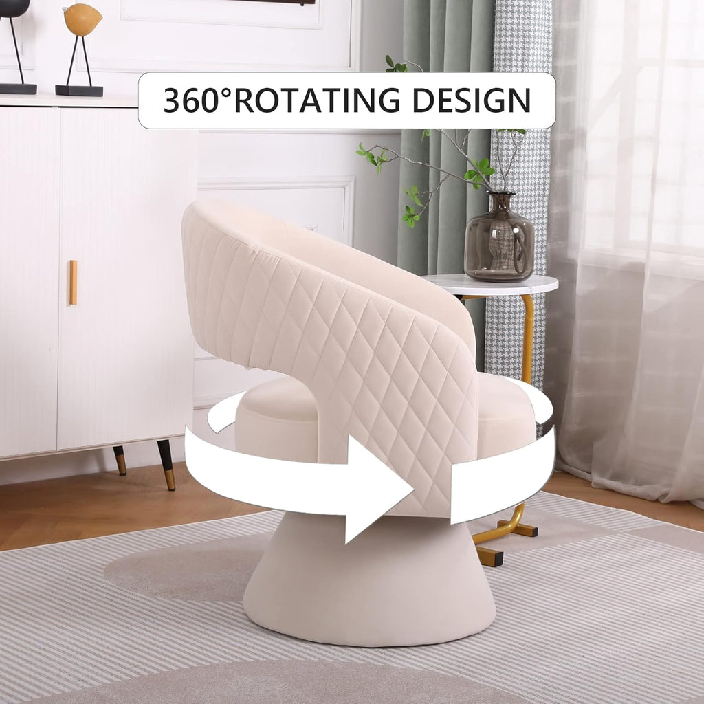 Beige Velvet Swivel Barrel Chair Set of 2 P2427