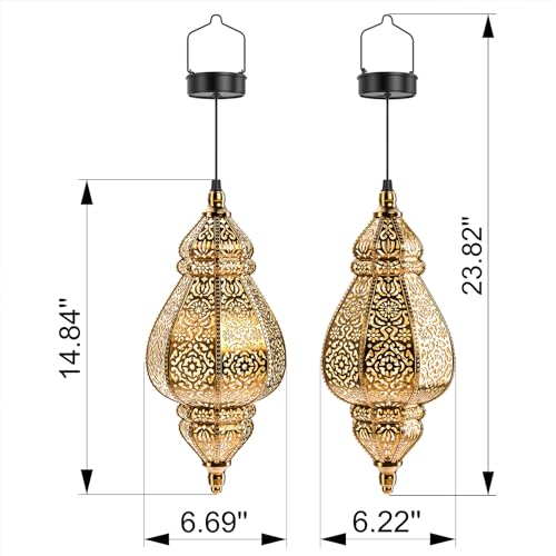 Gold Plastic Solar Hanging Lantern G96162