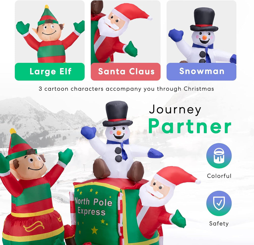 6ft Height Christmas Inflatable Santa Claus with Elf and Snowman Built-in LED Lights J646393