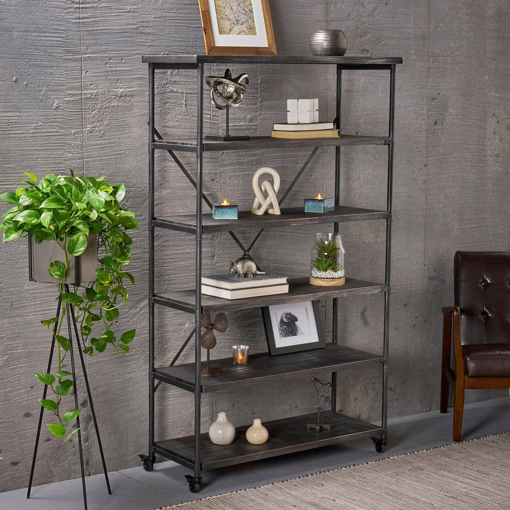 Industrial 5-Shelf Bookcase, Black Finish B7372