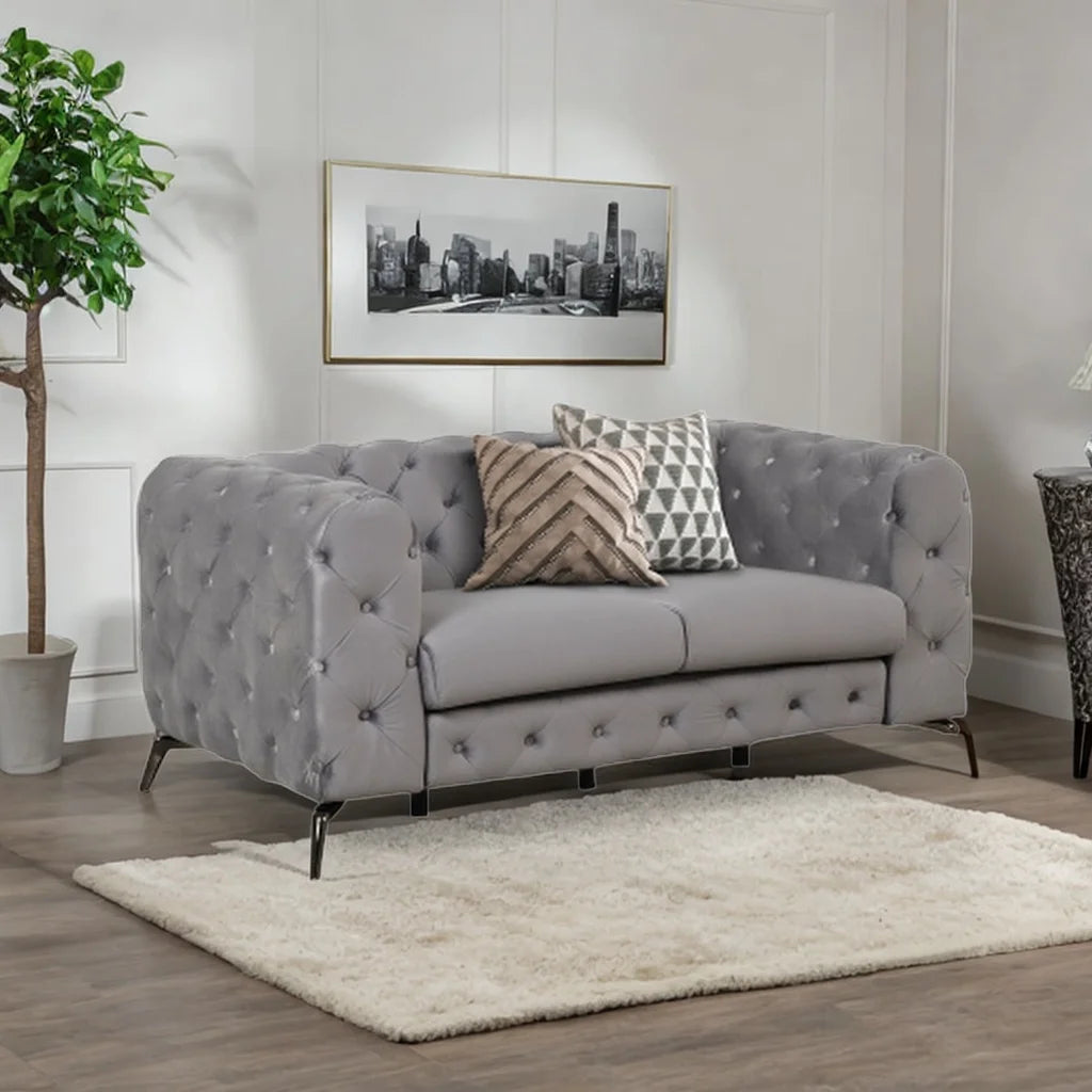 Gray Velvet Button Tufted Loveseat Sofa Z5977