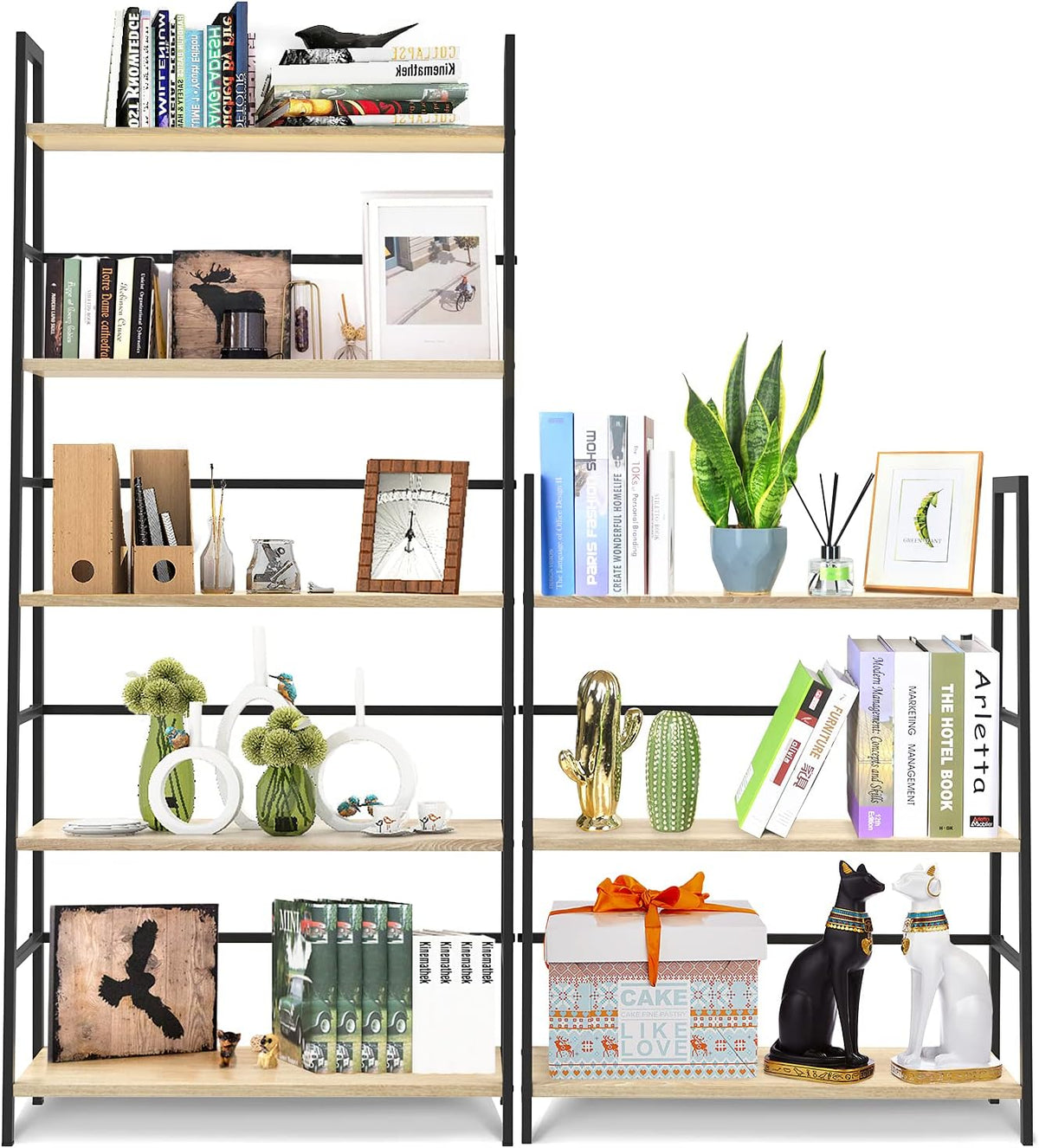 5-Tier Industrial Bookshelf with Metal Frame L280