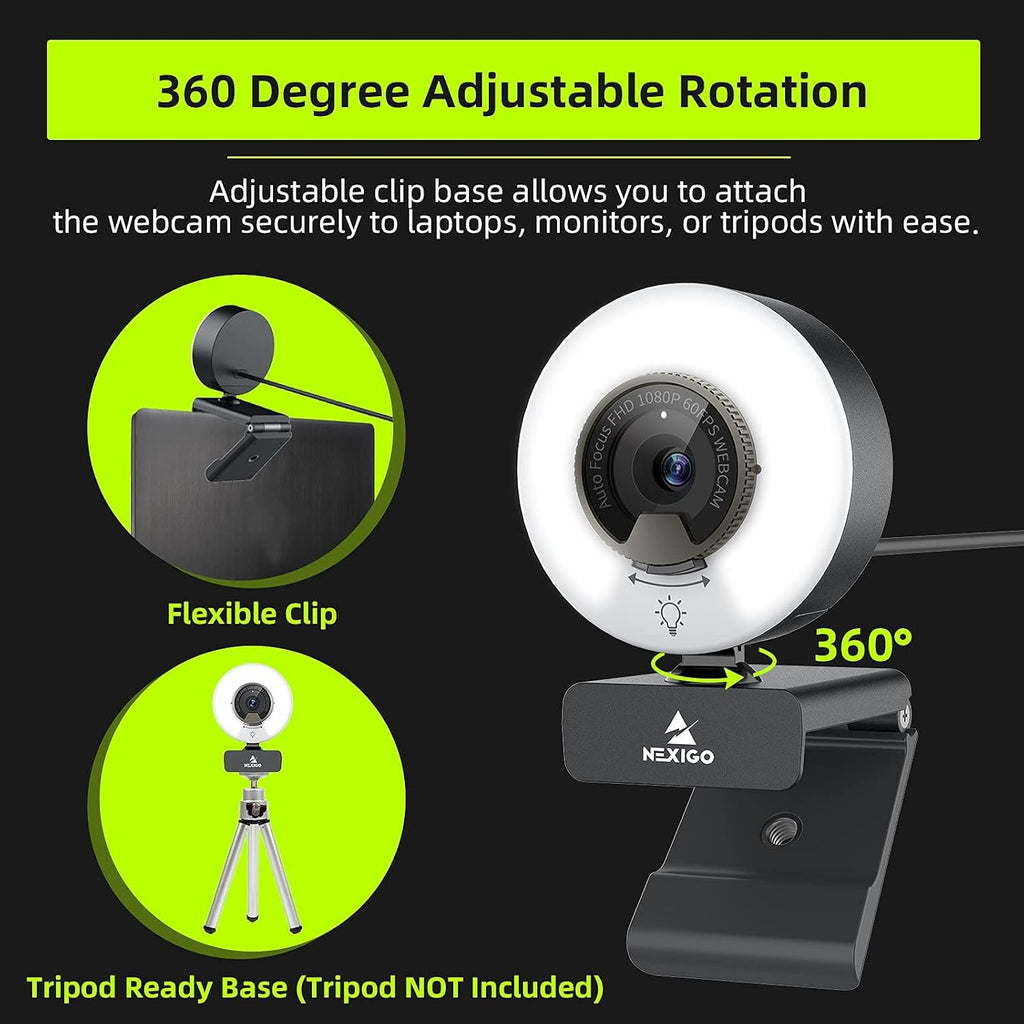 1080P 60FPS Webcam with Light, Fast AutoFocus, Built-in Privacy Cover, Dual Stereo Microphone Y600201