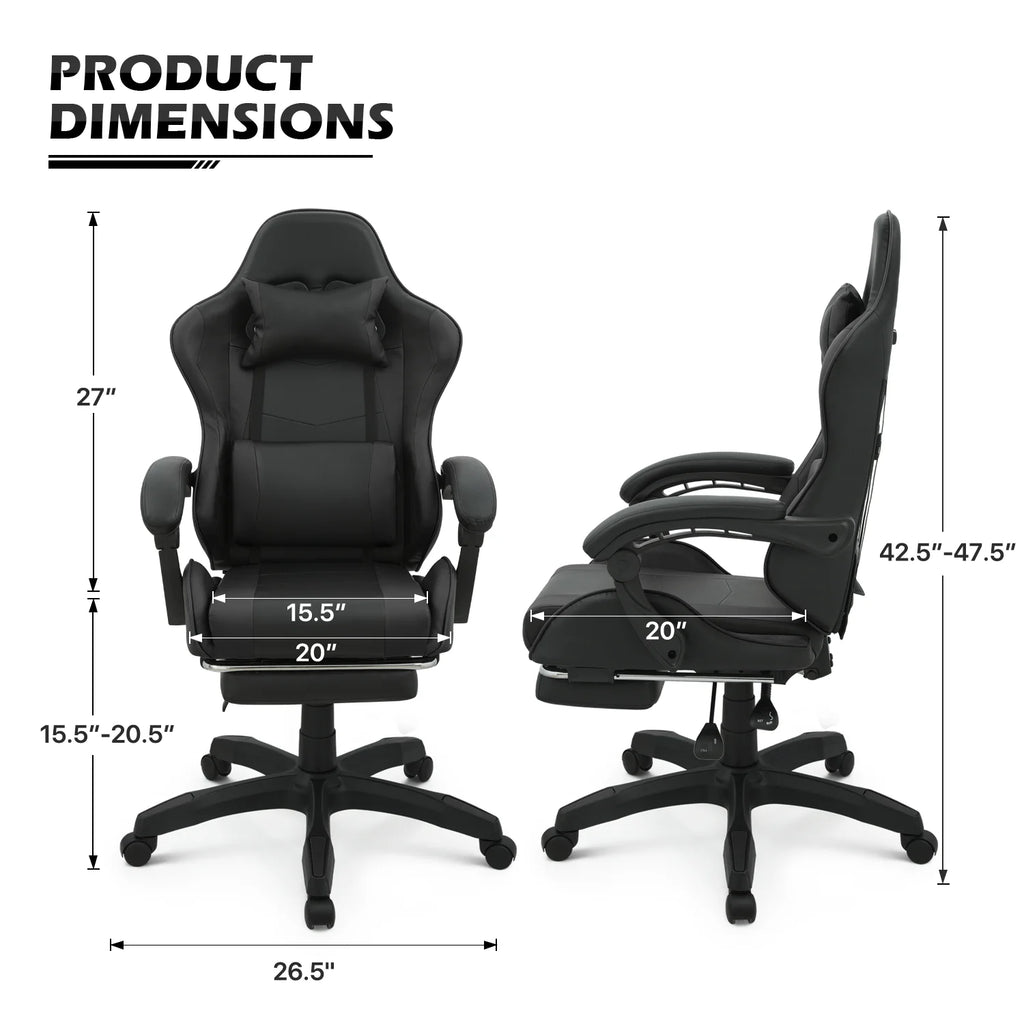 Black Swivel Gaming Chair with Footrest and Lumbar Support F347