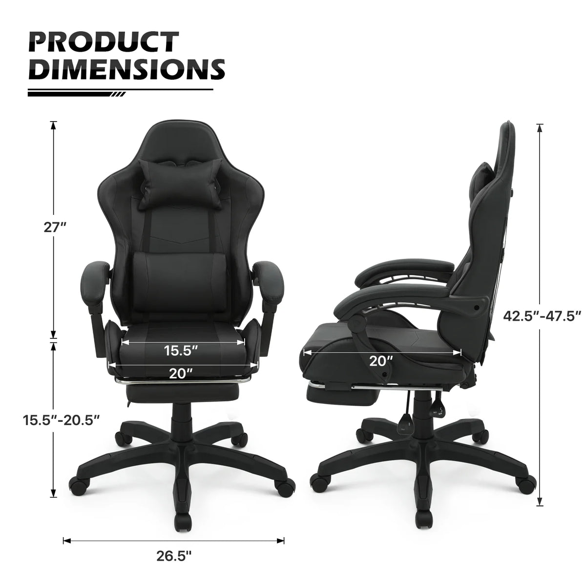 Black Swivel Gaming Chair with Footrest and Lumbar Support F347