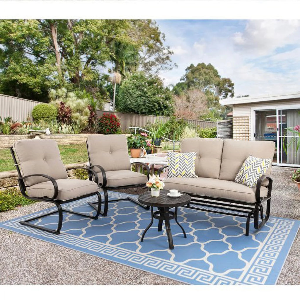 4 Pieces Outdoor Metal Patio Furniture Set with Coffee Table Blue Y1395