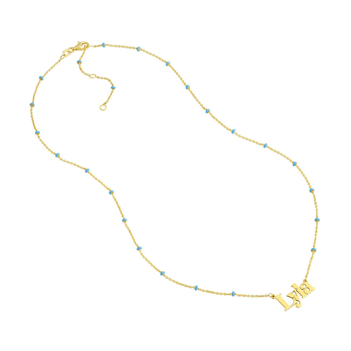 14K Yellow Gold Turquoise Station Beads Nameplate Pendant Necklace R359155