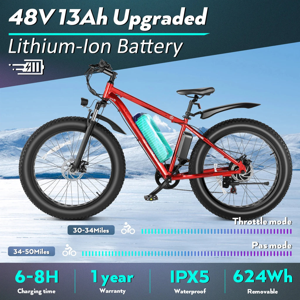 500W 26" Fat Tire Electric Mountain Bike F554