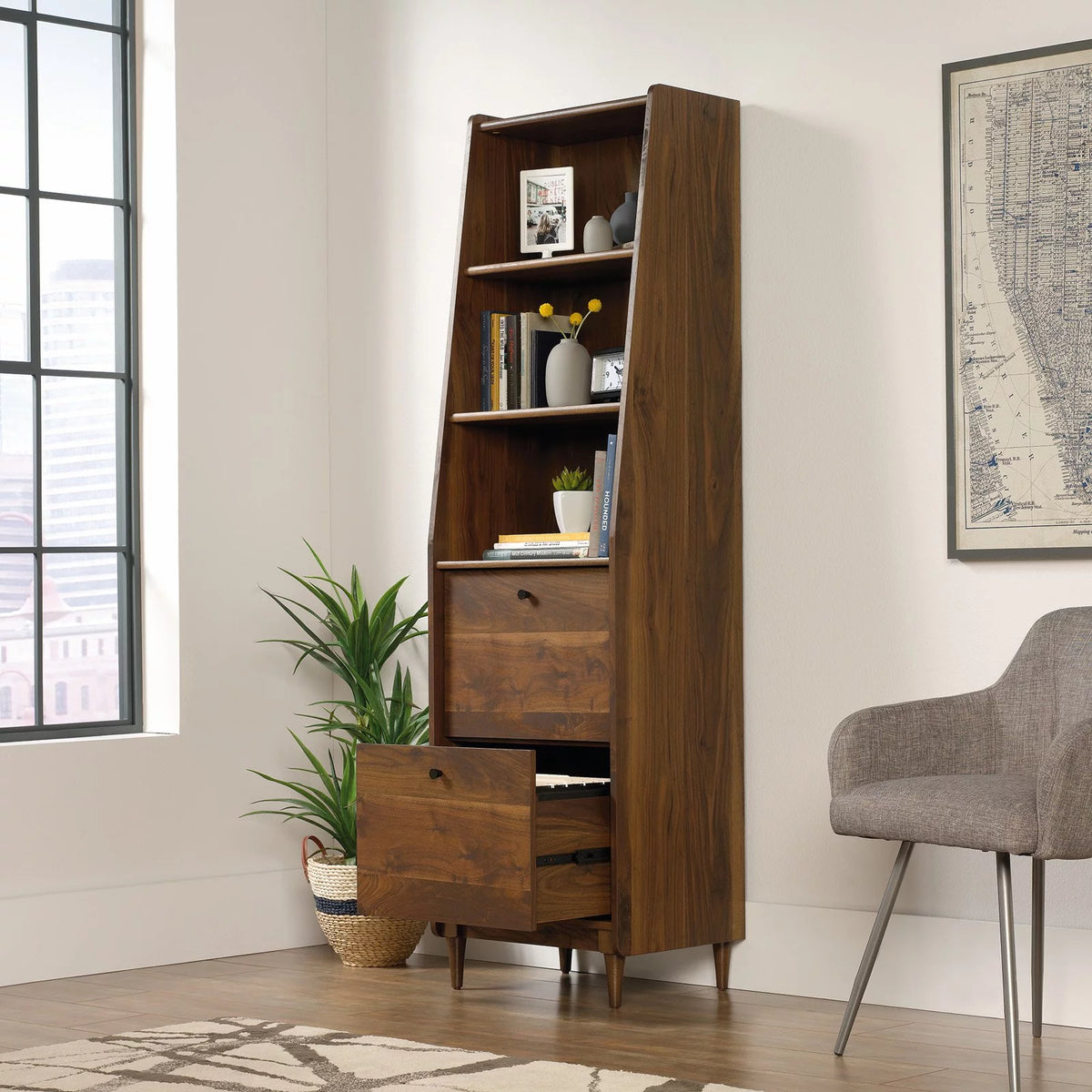 Grand Walnut 3-Shelf Narrow Bookcase J6175