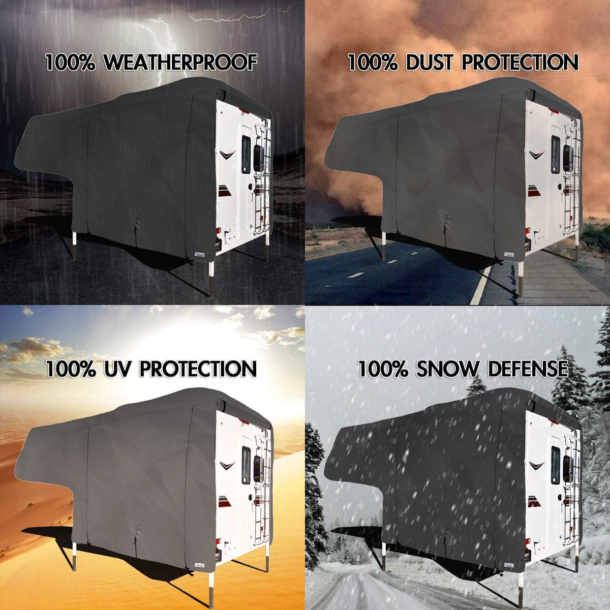 Truck Bed Camper Storage Cover, 300D Polyester, Gray, 96" L x 102" W x 85" H X9790