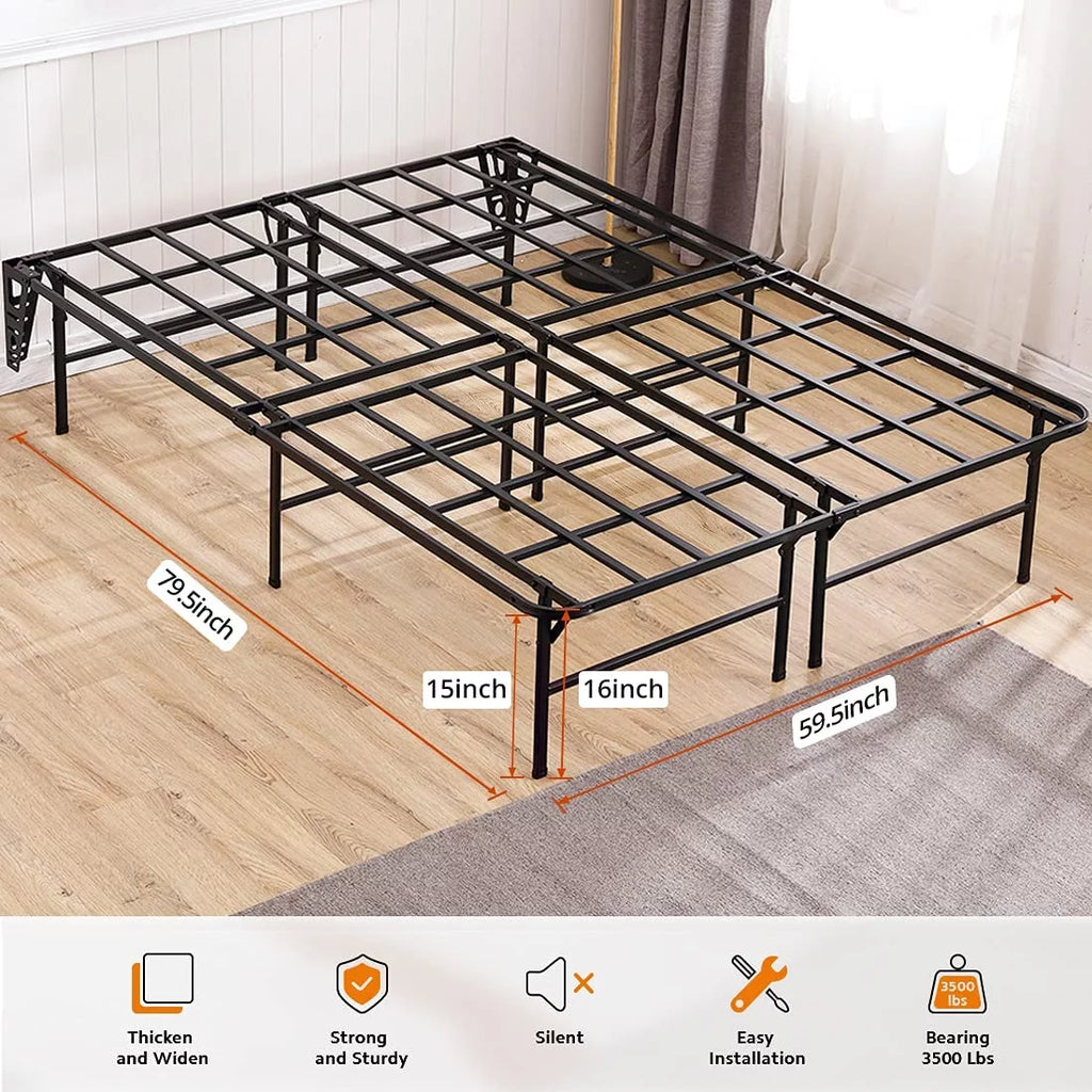 16in Heavy Duty Steel Slat Full Platform Bed Frame Black J638