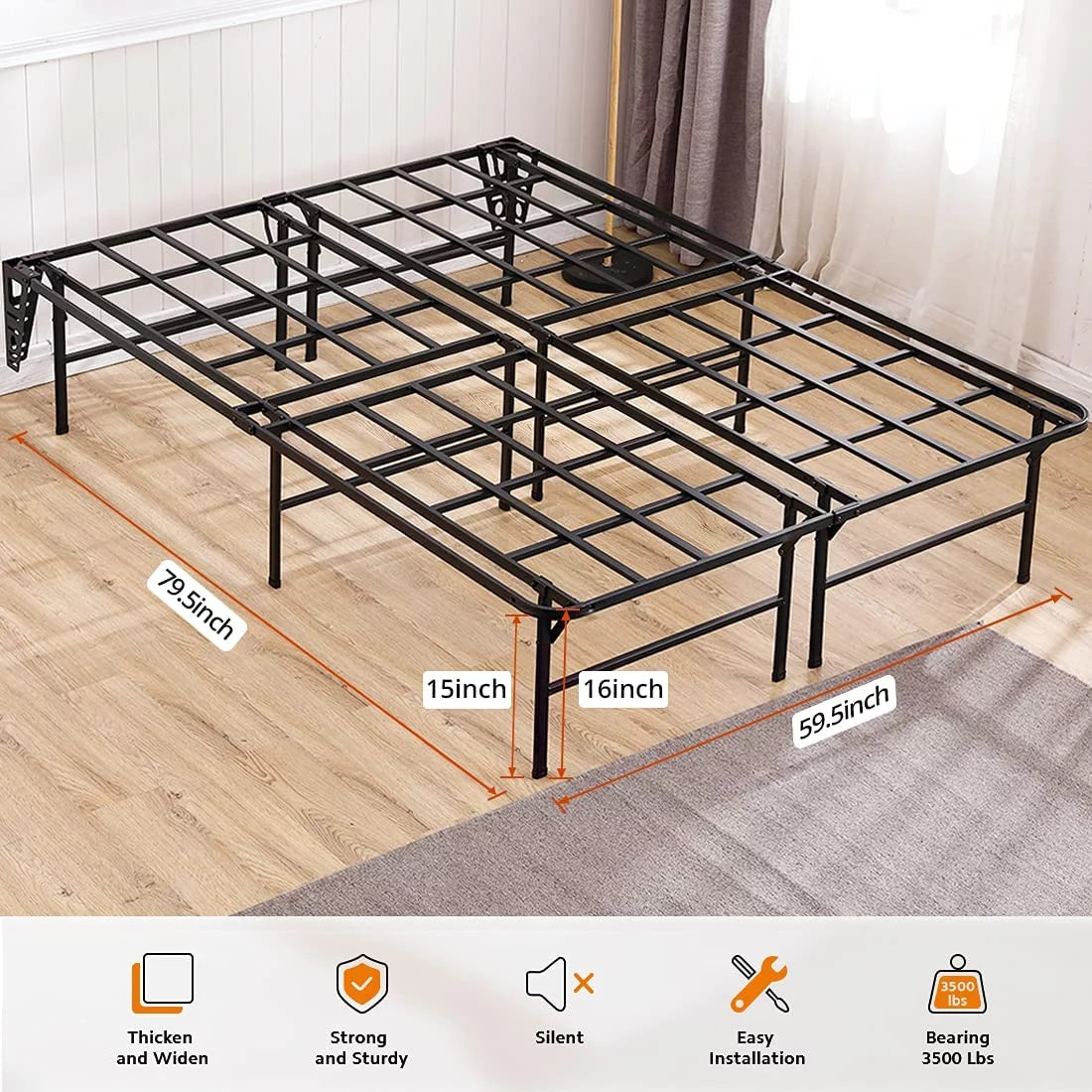 16in Heavy Duty Steel Slat Full Platform Bed Frame Black J638