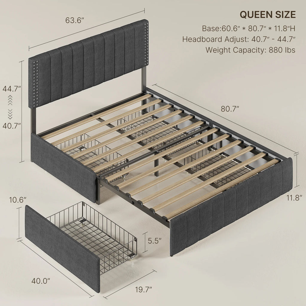 Full Bed Frame with 4 Storage Drawers R854