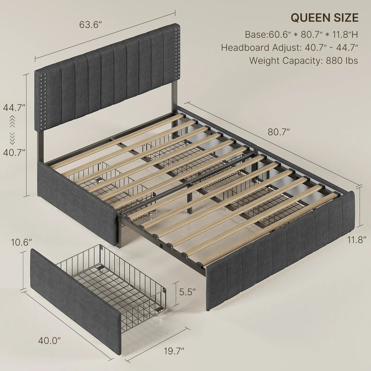 Full Bed Frame with 4 Storage Drawers R854