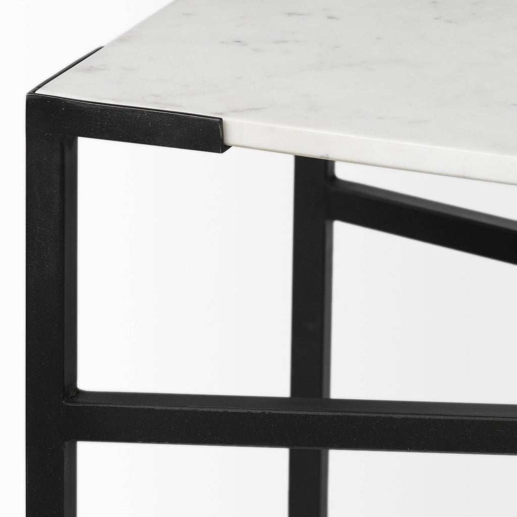 White Marble Top Black Metal Frame Console Table I145