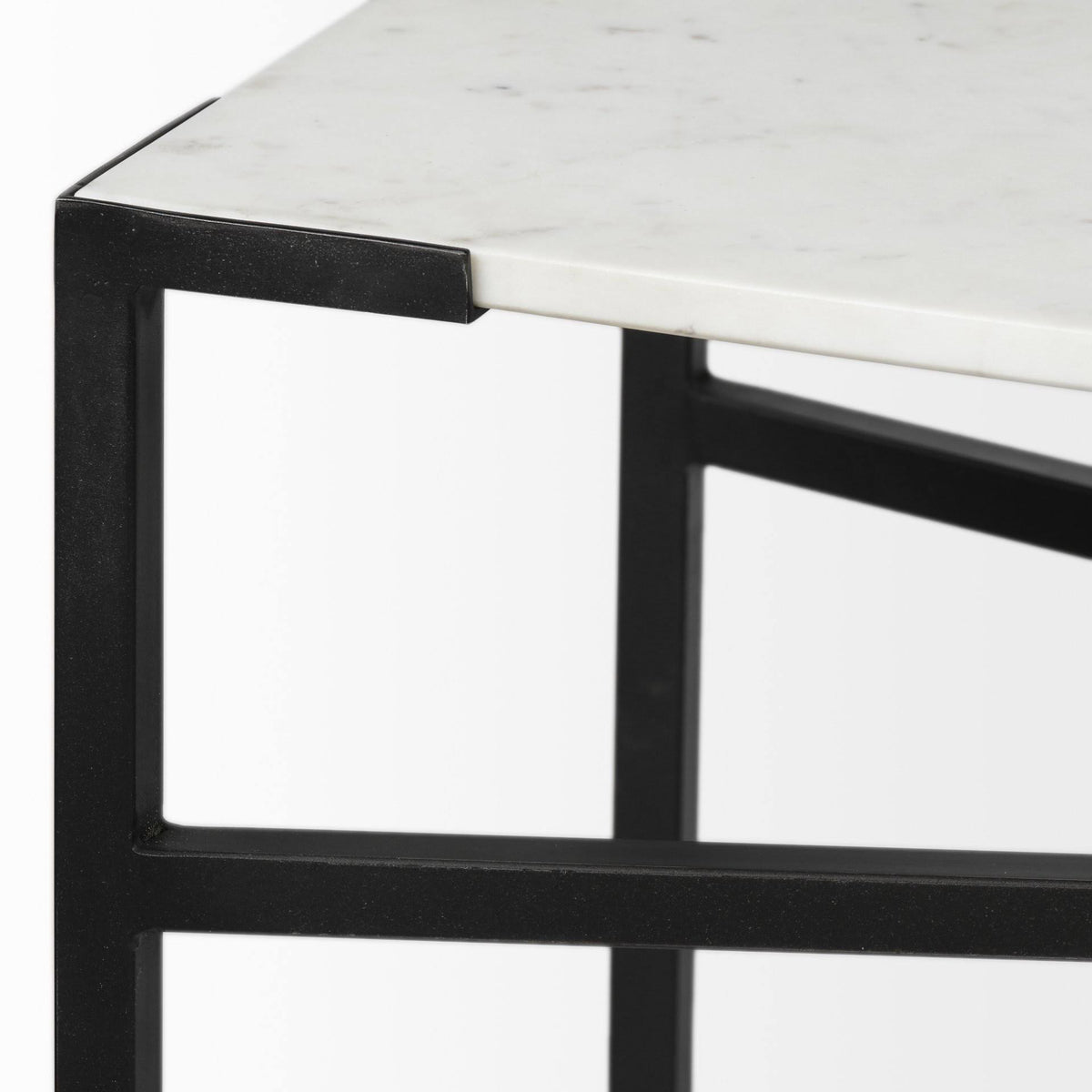 White Marble Top Black Metal Frame Console Table I145