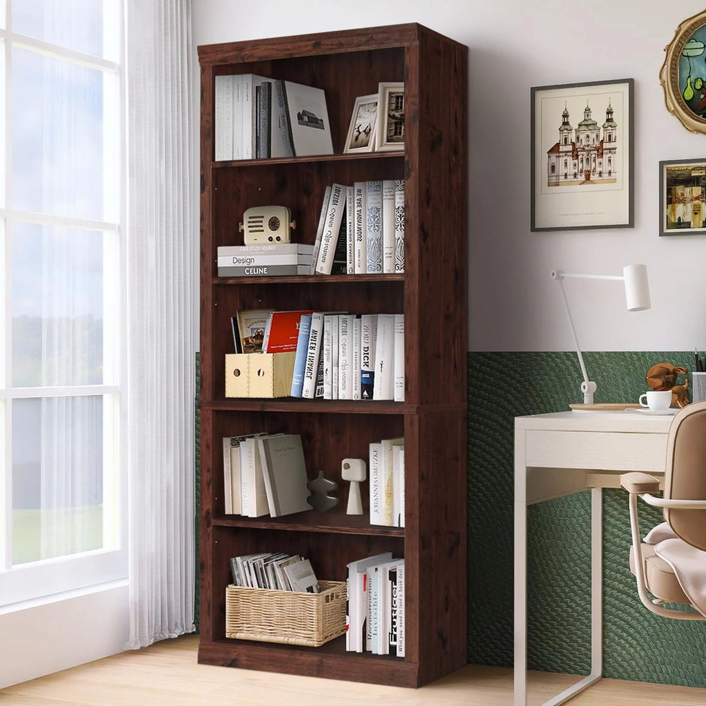 Wooden 5-Shelf Bookcase with Adjustable Shelves J6716