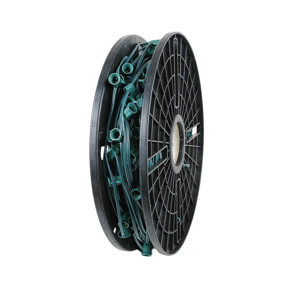 250 Foot C7 Christmas Stringer Bulk Reel, Green Wire, Candelabra Base K489