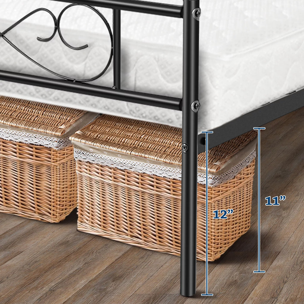 White 12 inch Twin Size Metal Platform Bed Frame with Headboard G7718