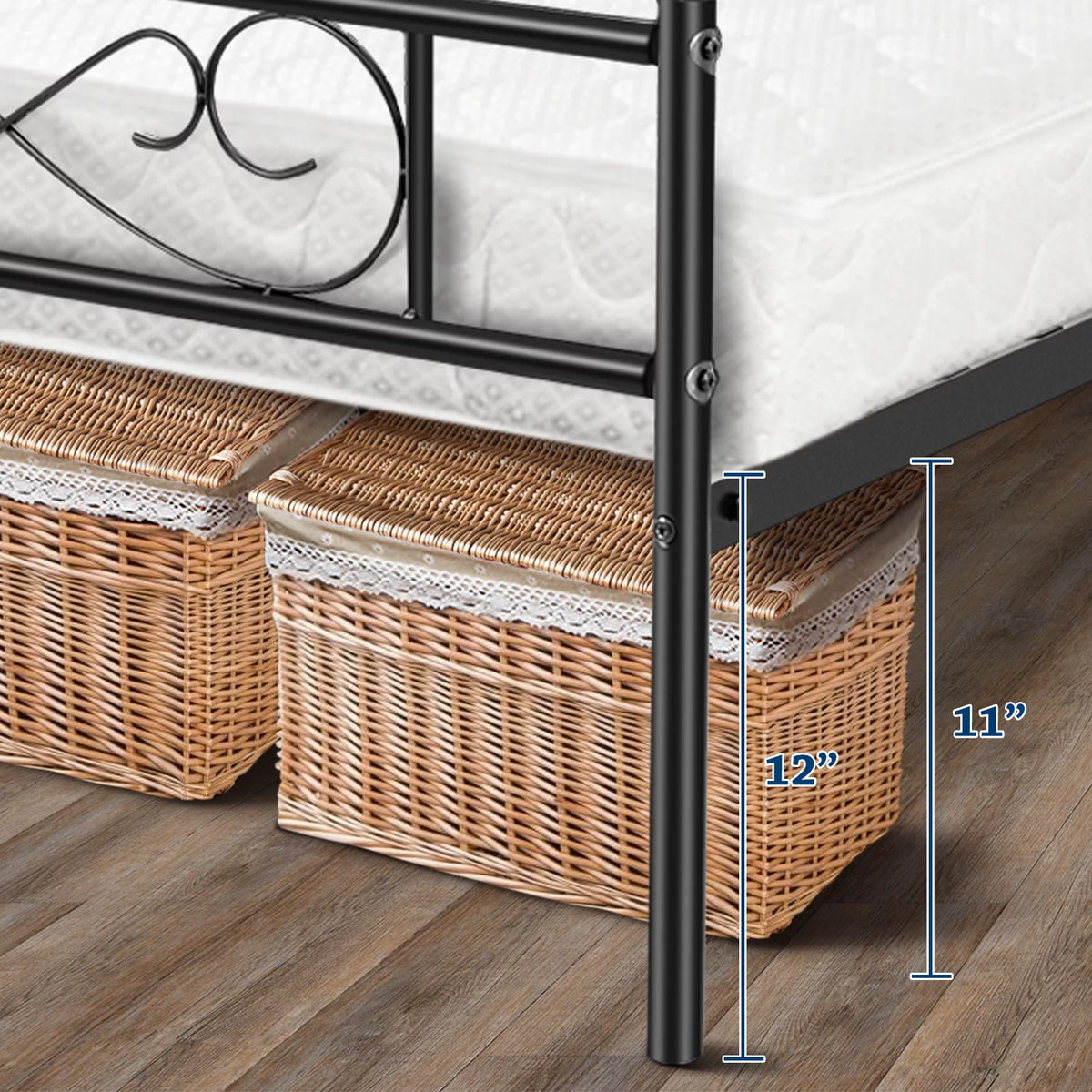 White 12 inch Twin Size Metal Platform Bed Frame with Headboard G7718