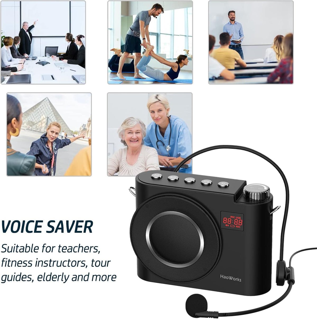 20W Wired Microphone Voice Amplifier with Speaker, Bluetooth Mini PA System, Pack of 2 C579674