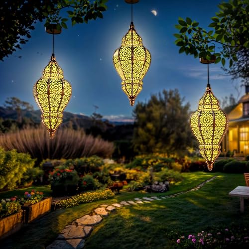 Gold Plastic Solar Hanging Lantern G96162