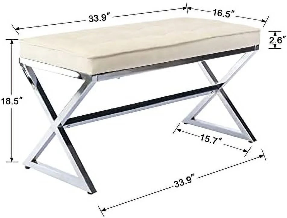 PU Leather Upholstered Entryway Bench with Metal X Legs B102