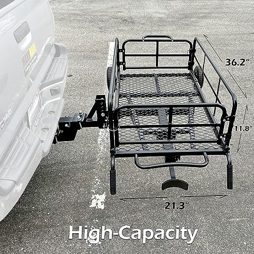 Foldable Cargo Carrier Cart With Quick Detachable Basket Rack With 10 inch Flat Free Tires F70096