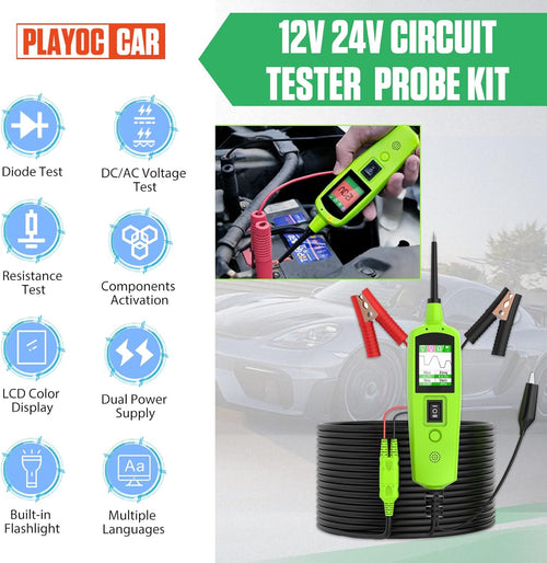 12V 24V Car Electrical Diagnostic Tool with Built-in Flashlight, Pack of 2 Y7362