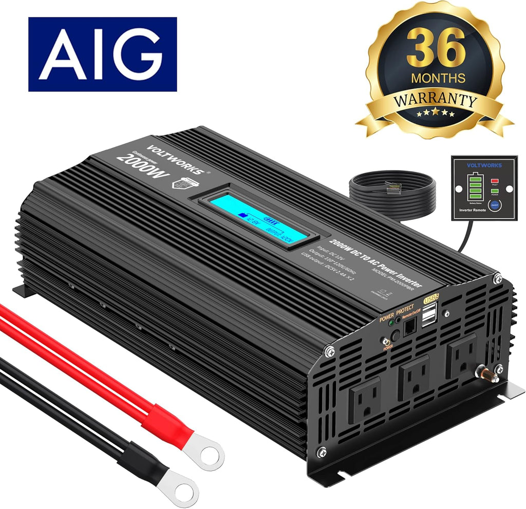 1100 watt Modified Sine Wave Power Inverter with LCD Display Remote Control 2AC Outlets Dual USB Ports Z6889