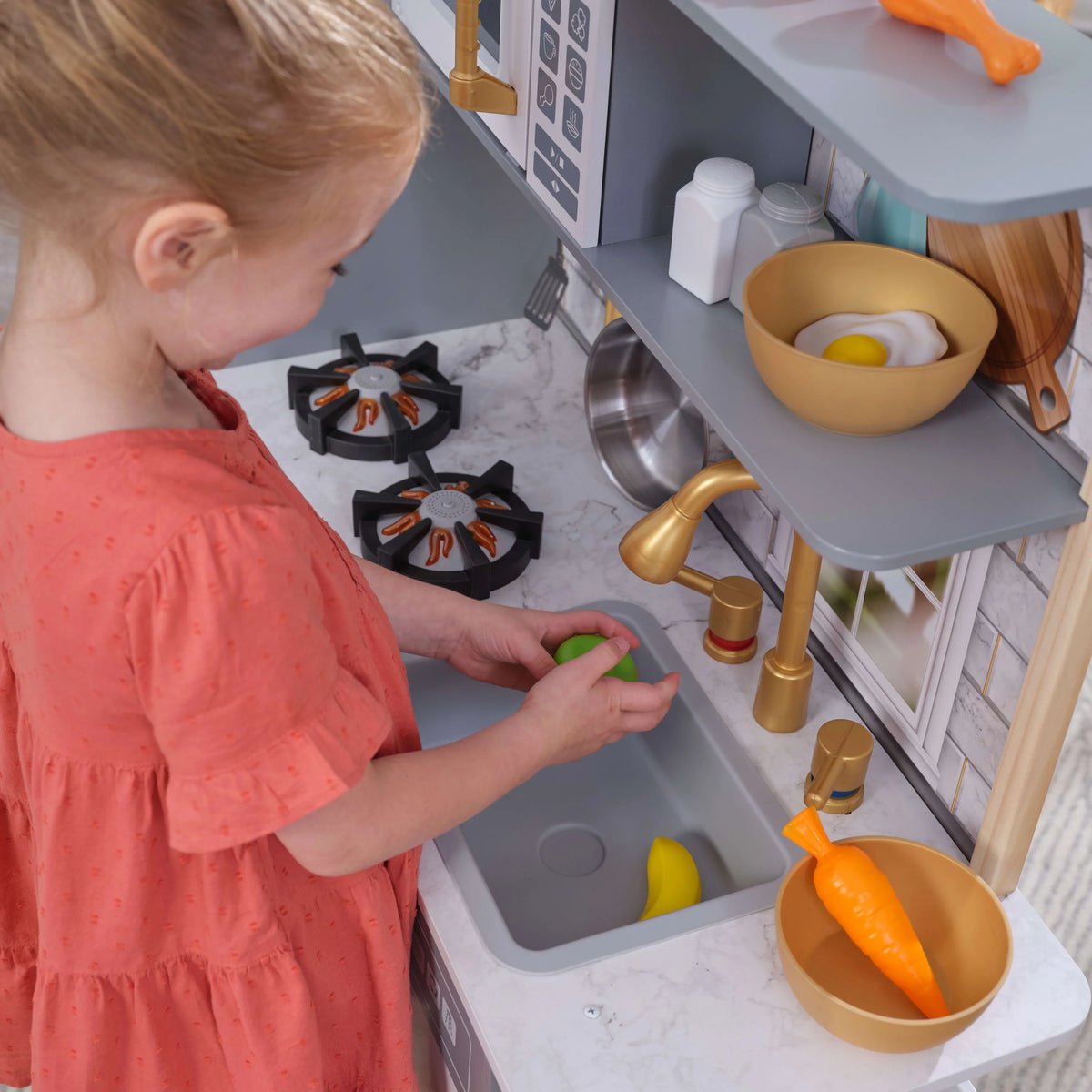 Gray Wooden Play Kitchen with 36 Accessories D523