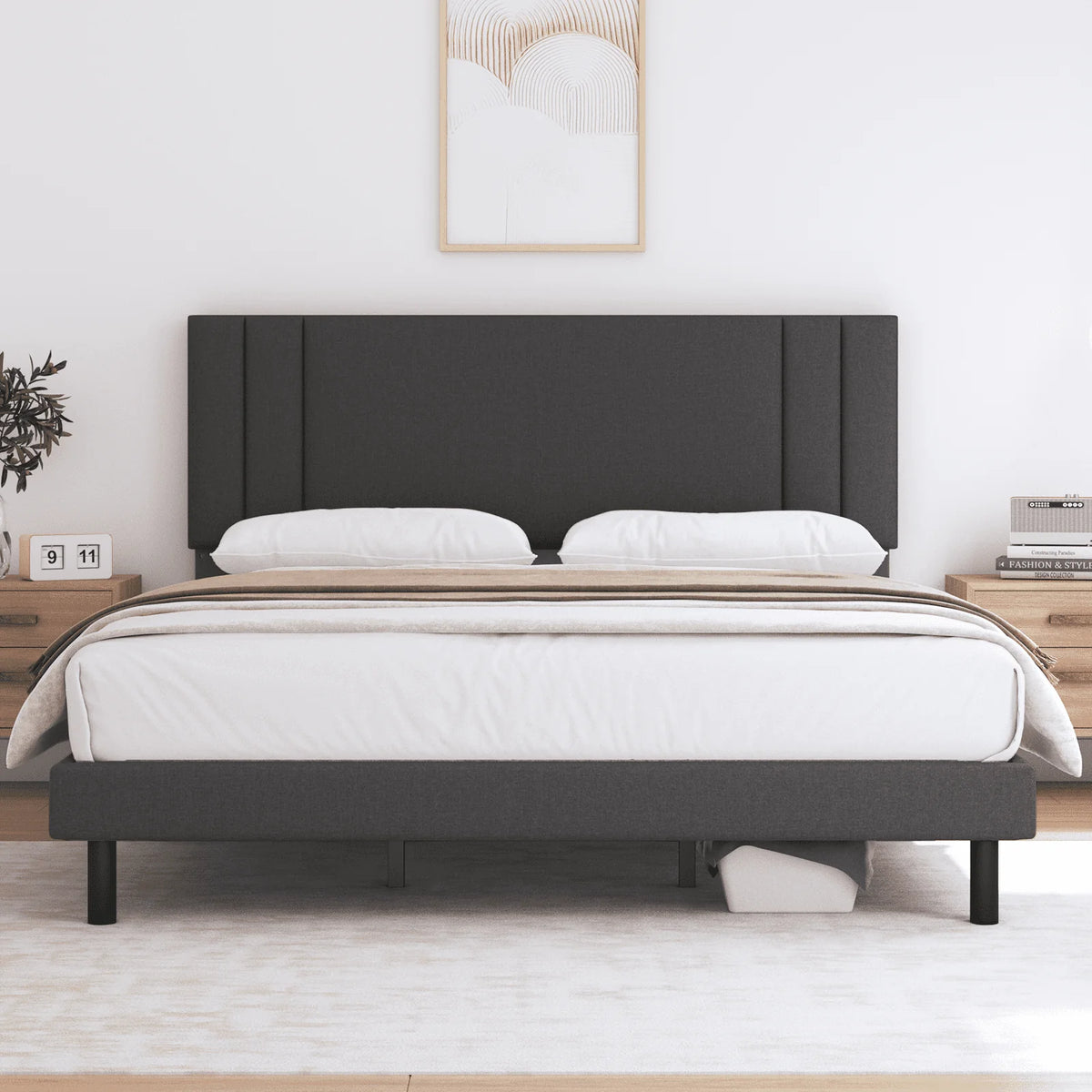 Queen Size Fabric Upholstered Platform Bed Frame L956