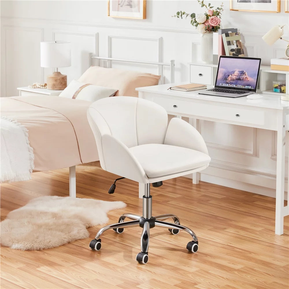 White Swivel Rolling Desk Chair with Armrests O96948