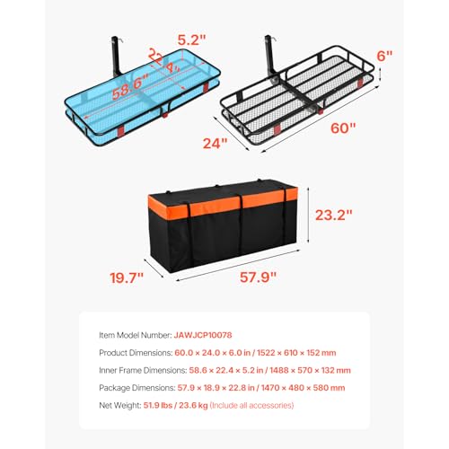 Folding Hitch Carrier 500lb Capacity Cargo Basket Waterproof Bag Z998