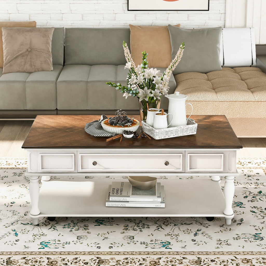 Two-tone Retro Coffee Table with Caster Wheels M3412