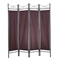 Brown Fabric 4 Panel Folding Room Divider Screen U992